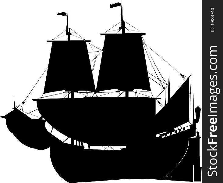 Black old pirat ship silhouette . Black old pirat ship silhouette .