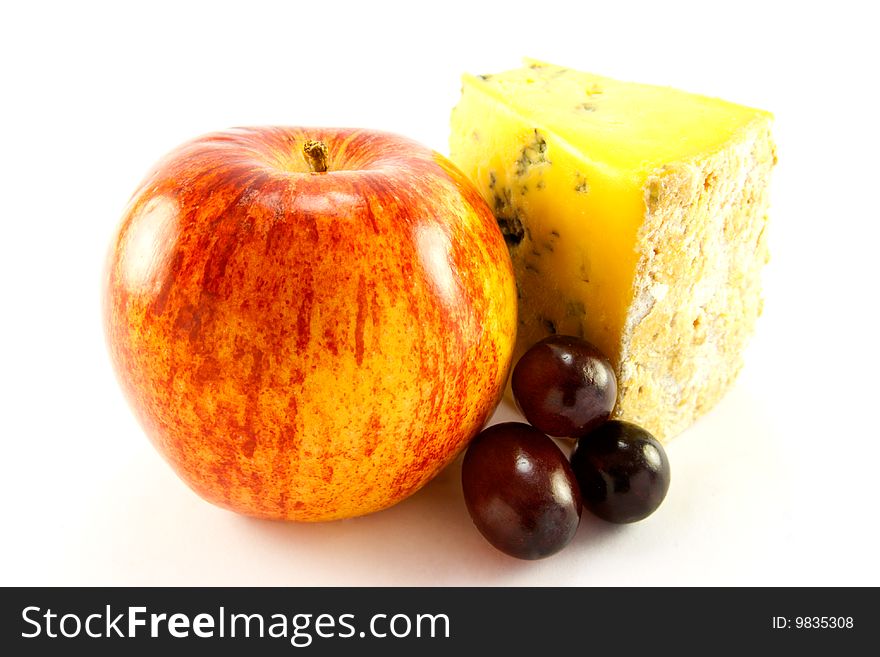 Red Apple, Blue Cheese And Grapes