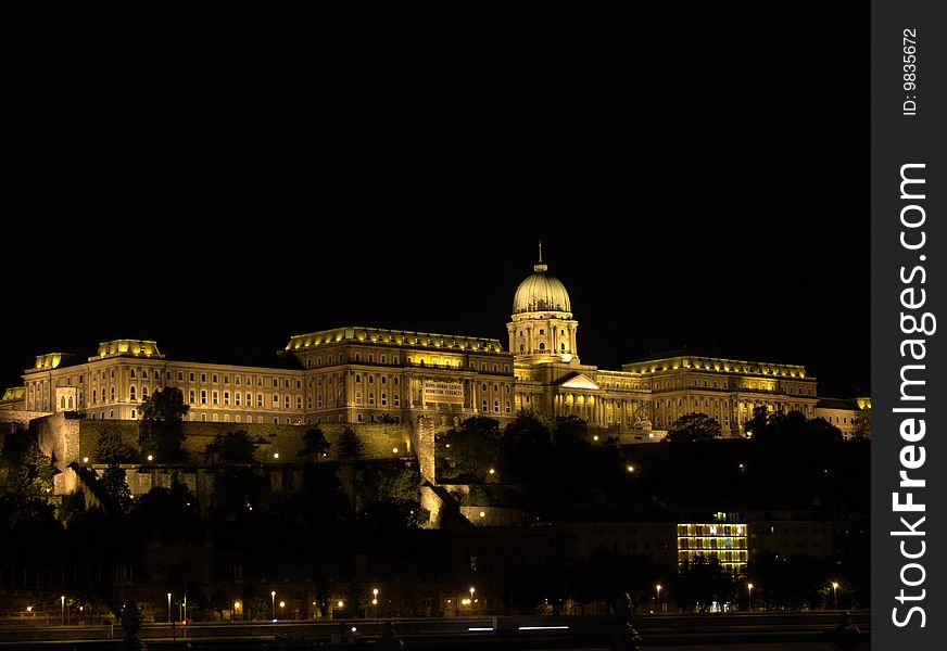 Castel in Budapest with beautiful lights looking like golden palace. Castel in Budapest with beautiful lights looking like golden palace