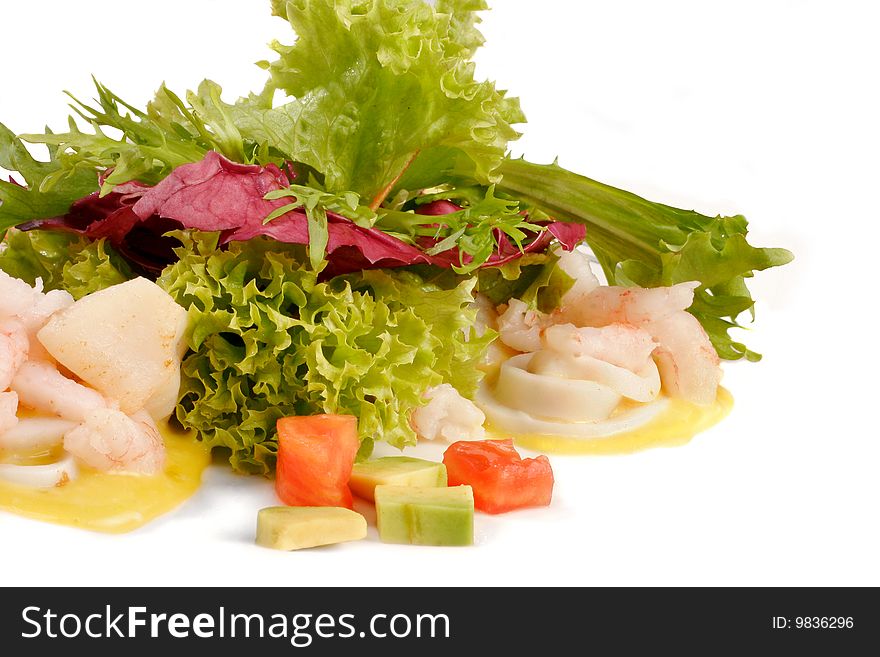 Prawn salad decorated with lettuce