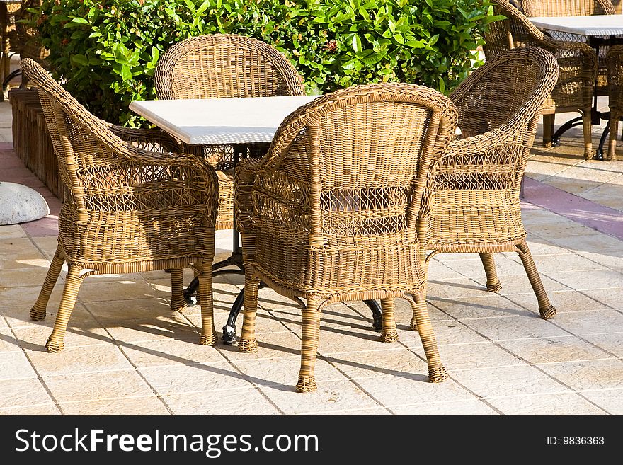 Table And Four Chairs On Patio