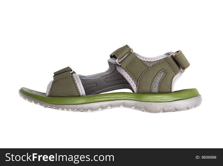 Green rubber sandal on a white background