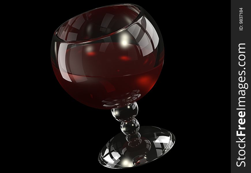 The glass with red wine is lightly turned. The glass with red wine is lightly turned