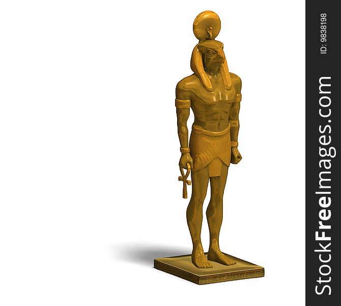 Rendering of eygptian god horus statue with Clipping Path and shadow over white