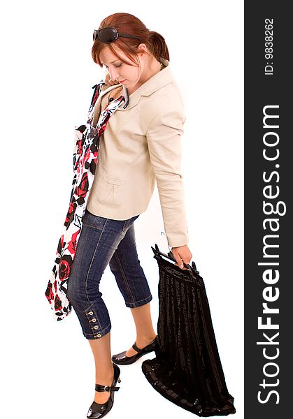 Young brunette woman on shopping