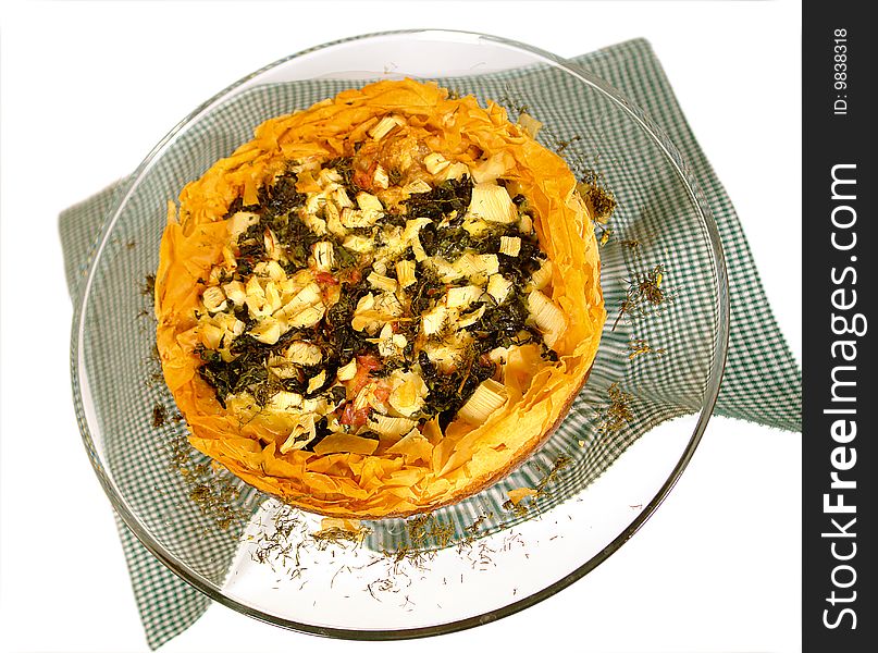 Artishock and nuts pie with filo dough. Artishock and nuts pie with filo dough