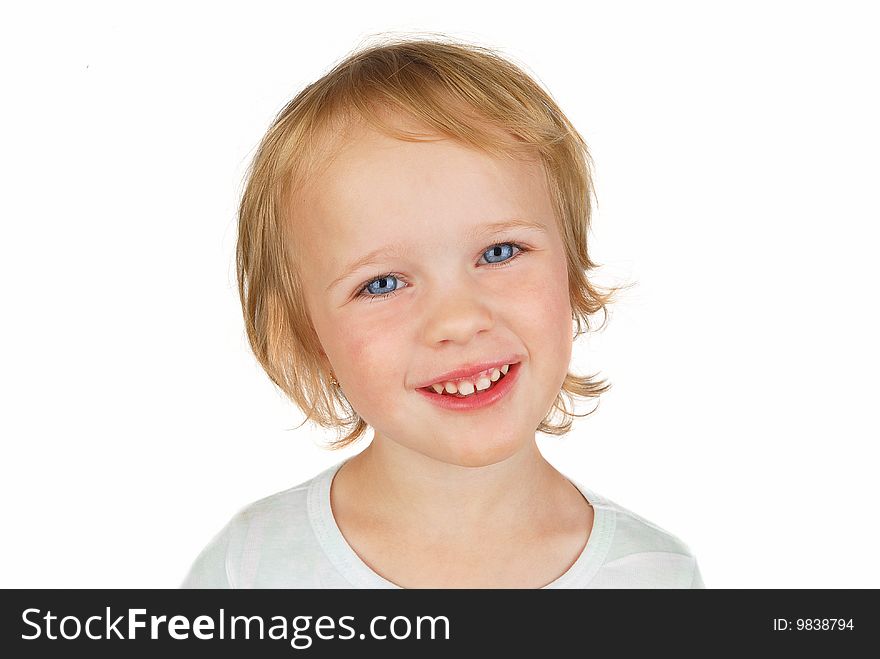 Funny toddler girl portrait isolated on white background