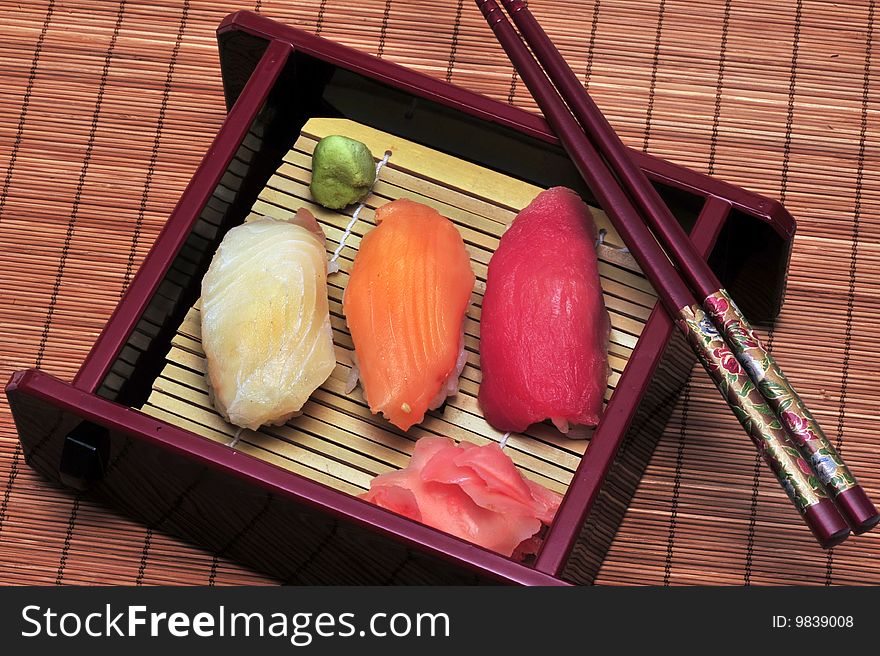 Fish sushi in a box