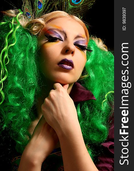 Girl-peacock With Green Hairs