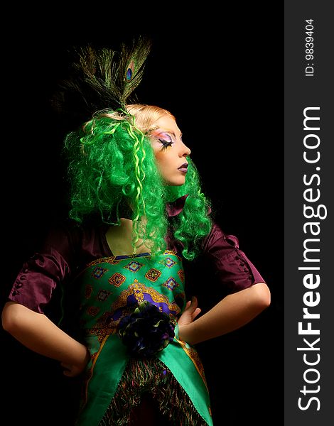 Girl-peacock With Green Hairs