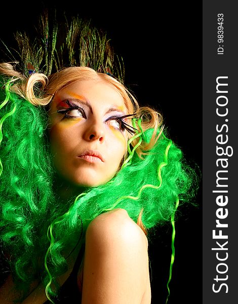 Girl-peacock With Green Hairs