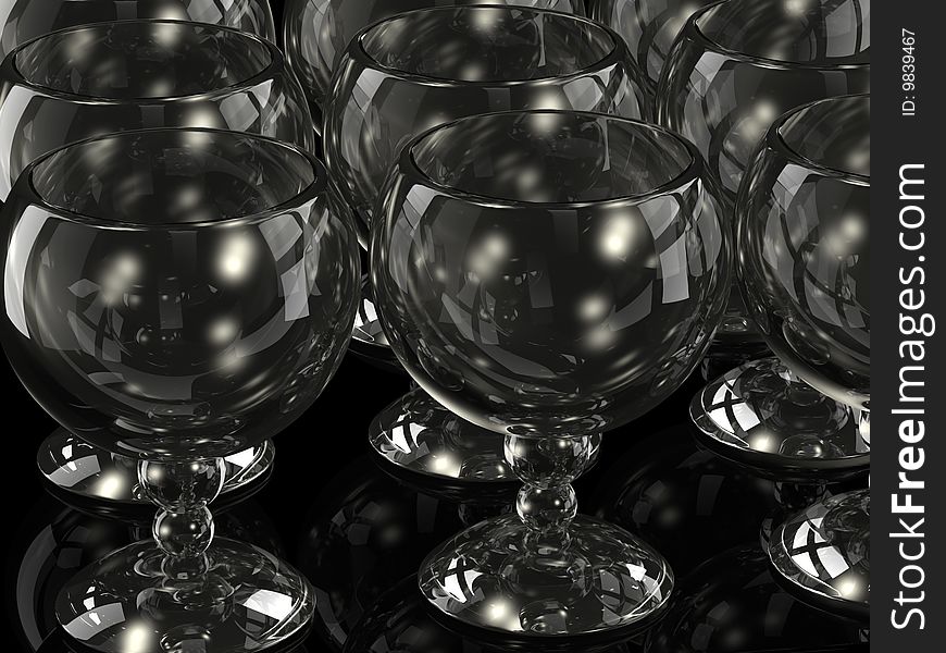 The several empty wine glass on black