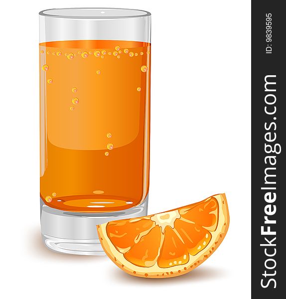Glass of orange juice isolated on white, vector illustration