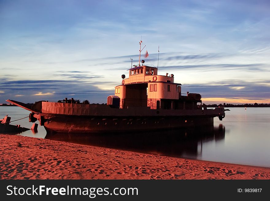 Ferry Boat At The Twilight