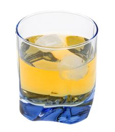 Single Malt Whiskey With Ice On White Royalty Free Stock Images