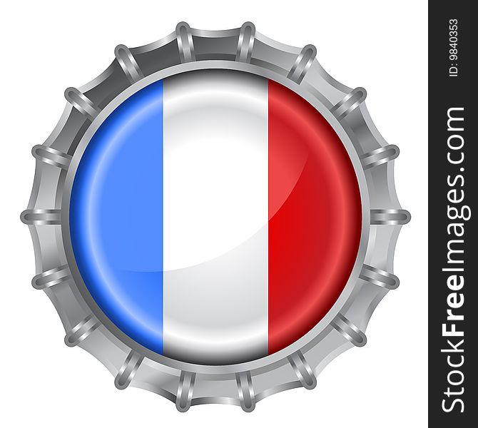 Vector illustration of bottle cap decorated with the flags of France. Vector illustration of bottle cap decorated with the flags of France