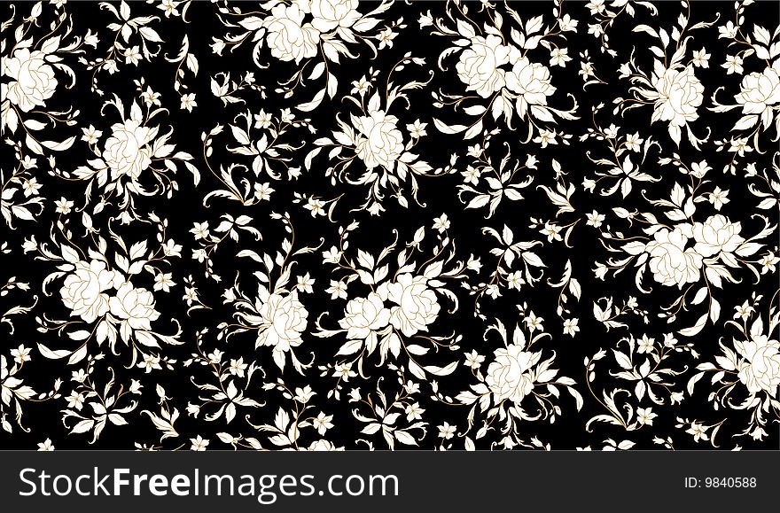 Vector Illuctration of floral pattern on the black background.