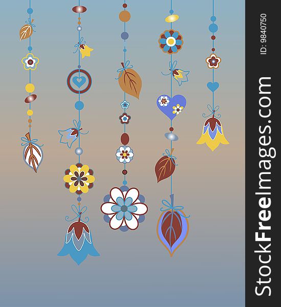 Vector Illustration of Decorative Wind Chimes with floral ornament design