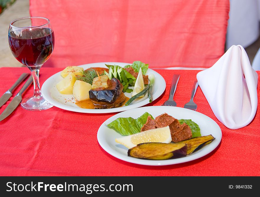 Breakfast served on the table. Breakfast served on the table