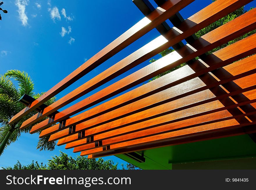 Outdoor structure with wooden beams