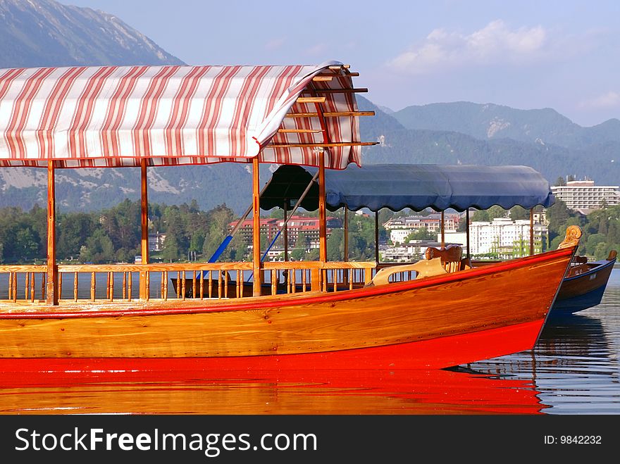 Side View of Wood Boat At Bled Lake
