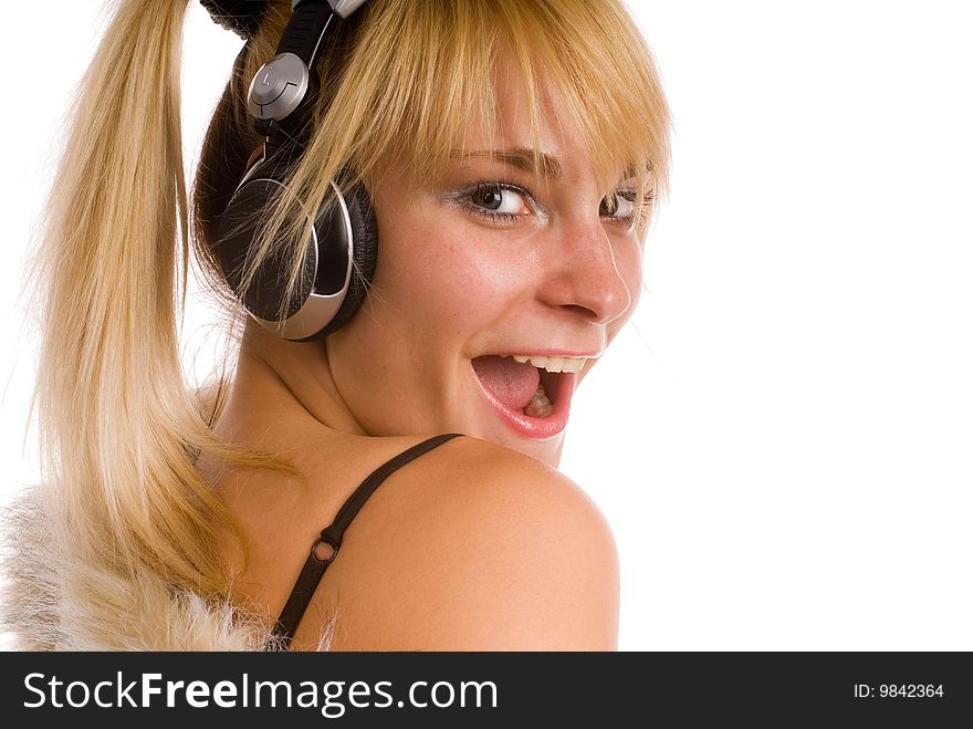 Portrait of a young girl with headphones. Portrait of a young girl with headphones