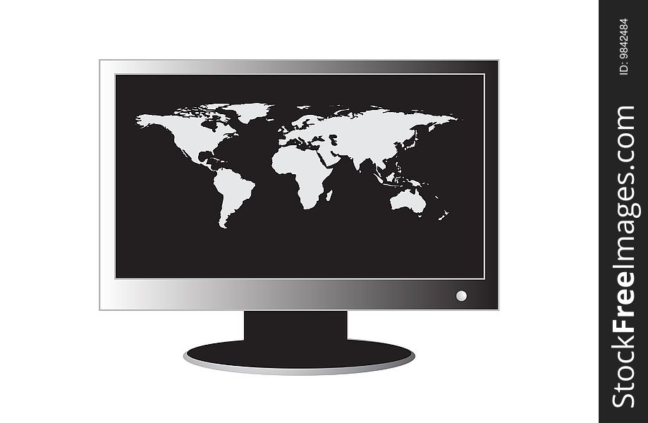 LCD Monitor with the image of a card of the world on the display.
Hand traced from the public domain - national geophysical data center (NGDC) - http://www.ngdc.noaa.gov/mgg/topo/globega2. LCD Monitor with the image of a card of the world on the display.
Hand traced from the public domain - national geophysical data center (NGDC) - http://www.ngdc.noaa.gov/mgg/topo/globega2.