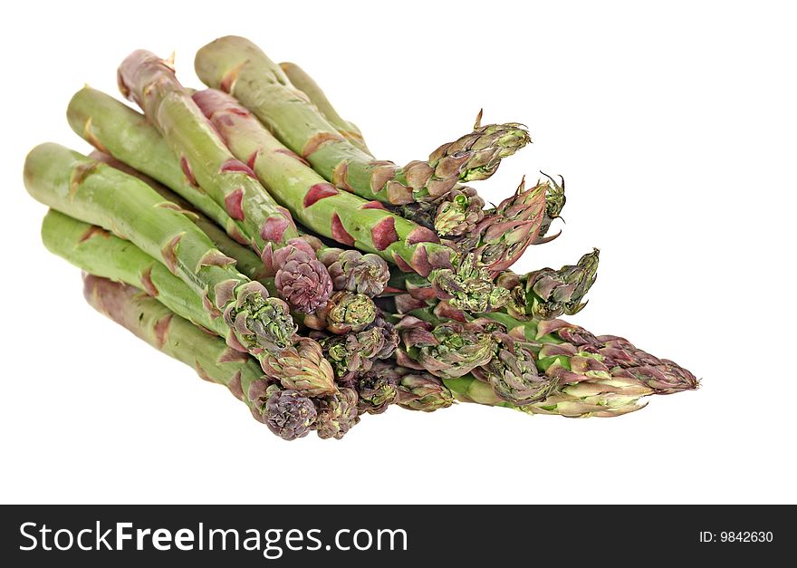 Bunch of asparagus spears isolated on white