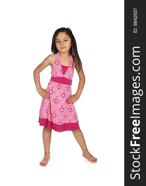 Pretty Mixed Race Girl In Pink Patterned Dress