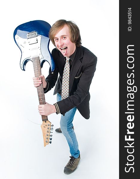 Screaming man with electro guitar