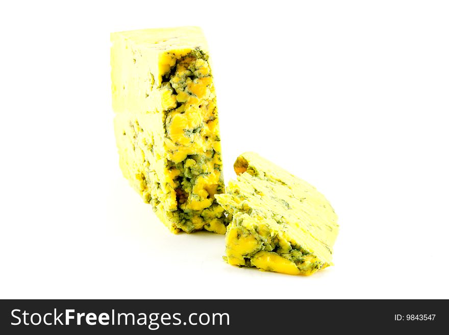 Piece of blue cheese with clipping path on a white background