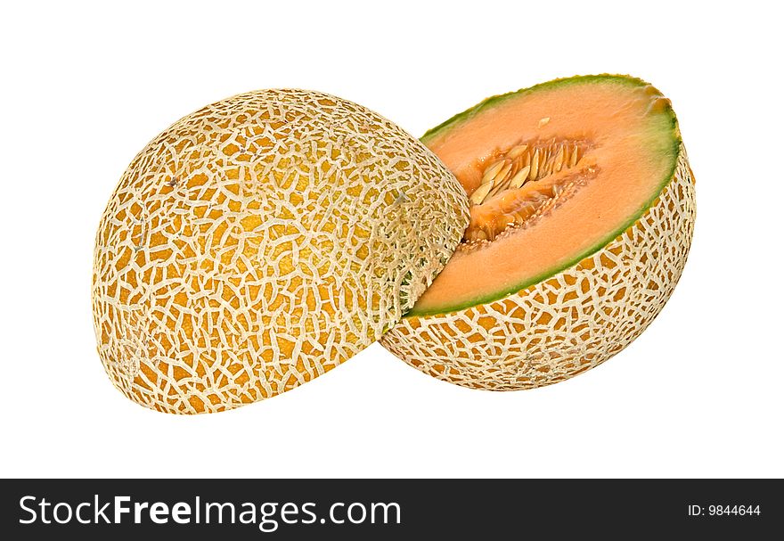 Two halves of melon isolated on white background