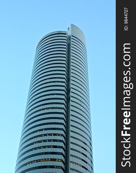 A beautiful spiral building against the blue sky