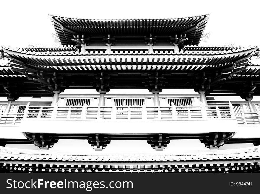 A ancient temple in black and white tone
