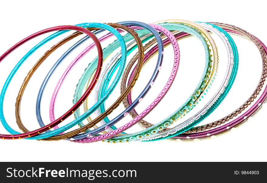 Close-up colorful wrist bands isolated on white background