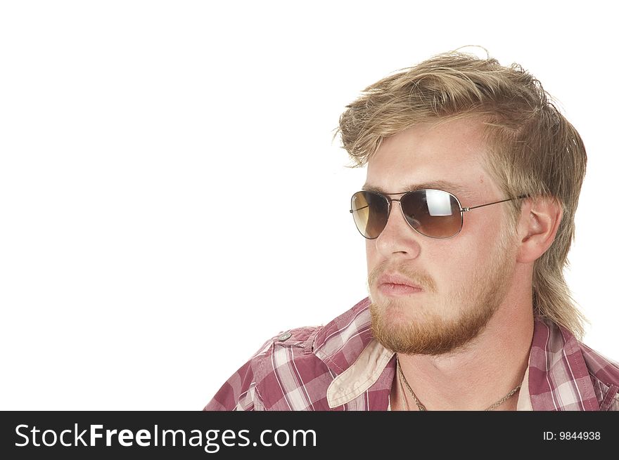 Young caucasian blond bearded man in sunglasses. Young caucasian blond bearded man in sunglasses