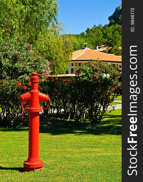 Fire water-pump in tropical garden