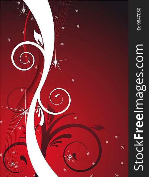 Christmas background with floral design and stars. Christmas background with floral design and stars