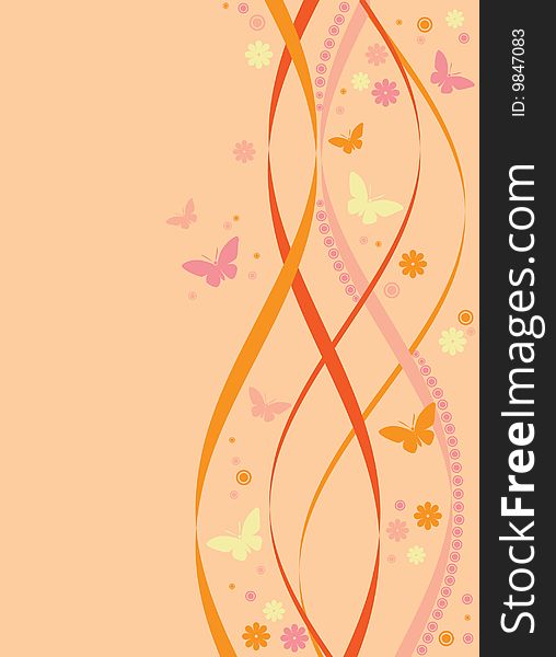 The vector illustration contains the image of flowers and butterflies