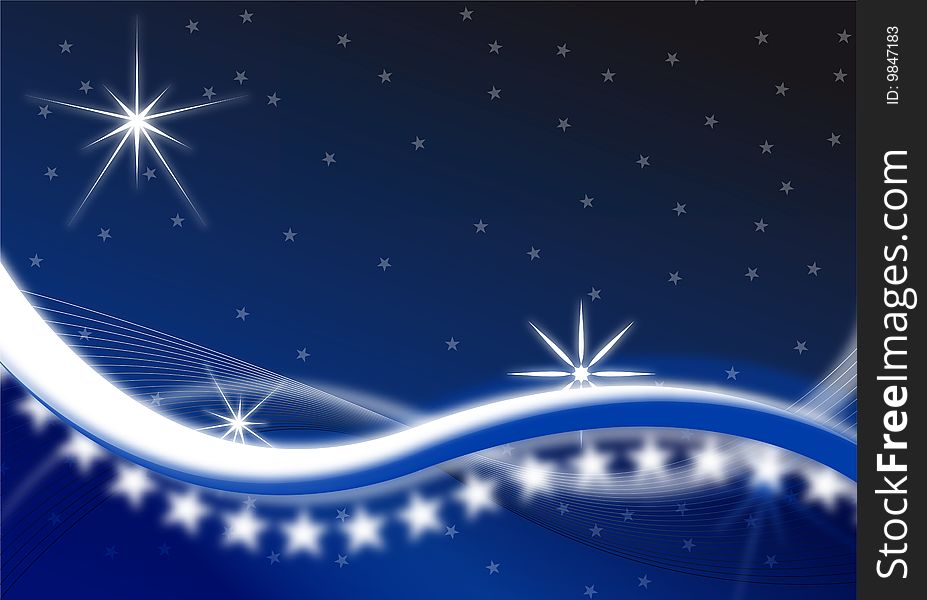 Blue christmas background with waves and stars. Blue christmas background with waves and stars