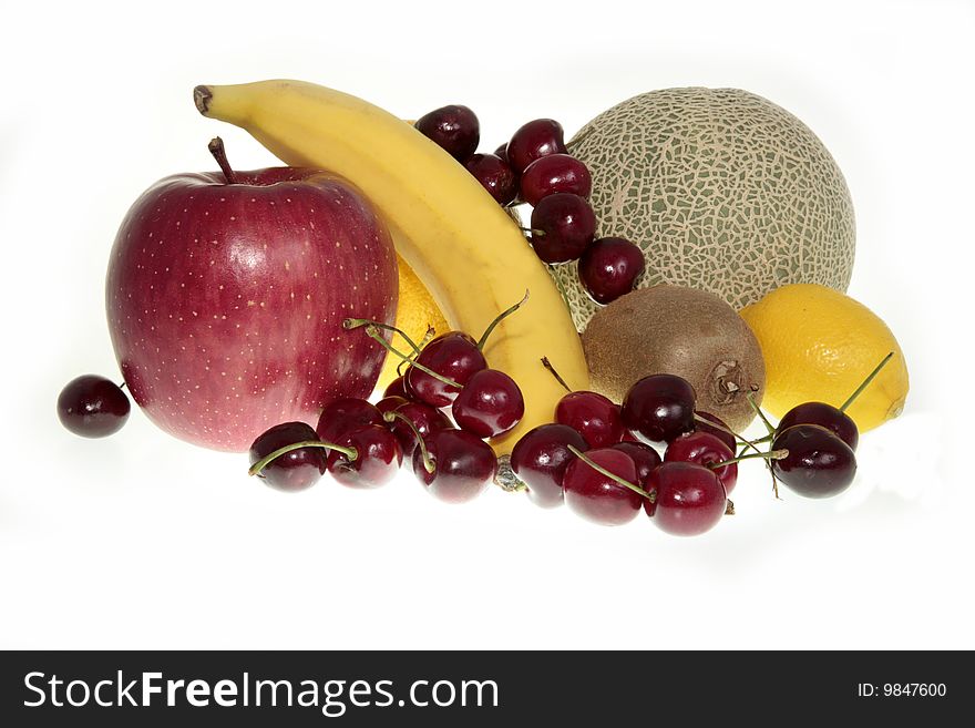 Assorted fruit isolated on white