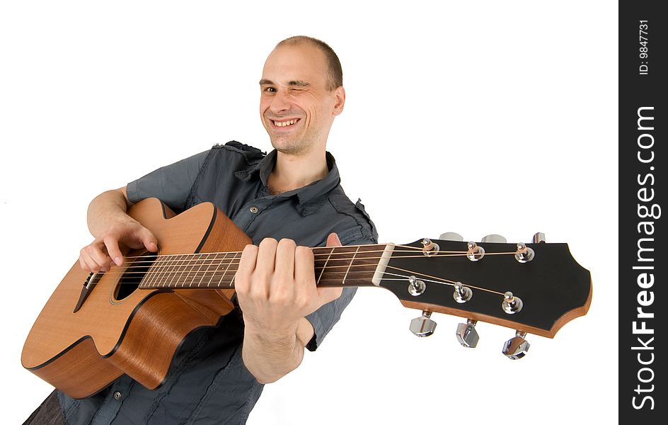 Man playing guitar isolated on white