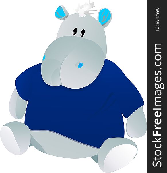 Vector picture of toy sitting hippo in shirt. Vector picture of toy sitting hippo in shirt