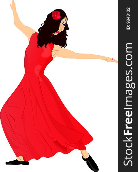 Young beauty girl dancing in long red dress. Young beauty girl dancing in long red dress