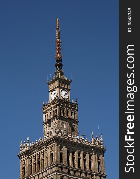 Palace of Culture and Science in Warsaw, Poland. Very characteristic Polish landmark