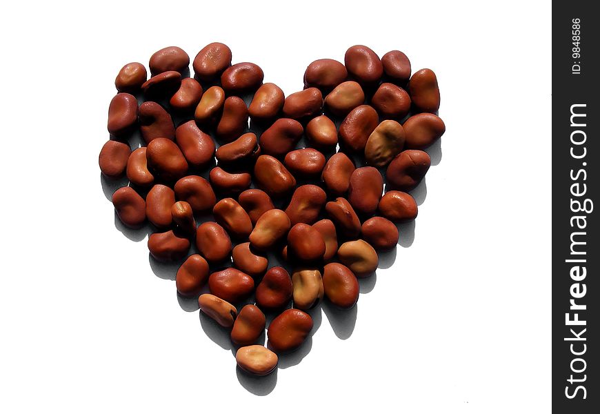 Bean Heart Izolated on White Background- close up