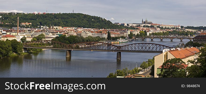 Prague's Bridges and the castle taken from Vysehrad.