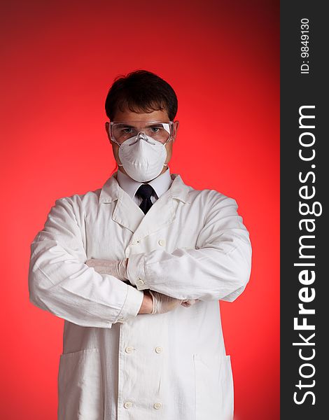Medical theme: portrait of a serious doctor.