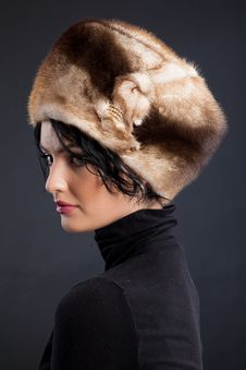 Woman In A Fur Hat Stock Photos