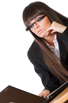 Beautiful Brunette Business Girl Working On Her La Royalty Free Stock Photo Beautiful Brunette Business Girl Working On Her La Royalty Free Stock Photo